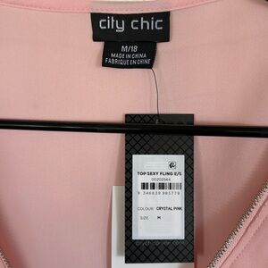 City Chic Plus Size Zip Sexy Fling Top in Crystal Pink size M / 18